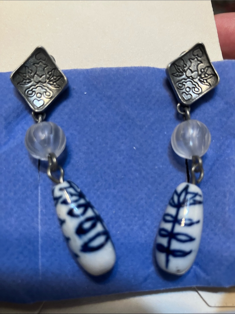 Vintage Avon Blue and White Beaded Drop Earrings